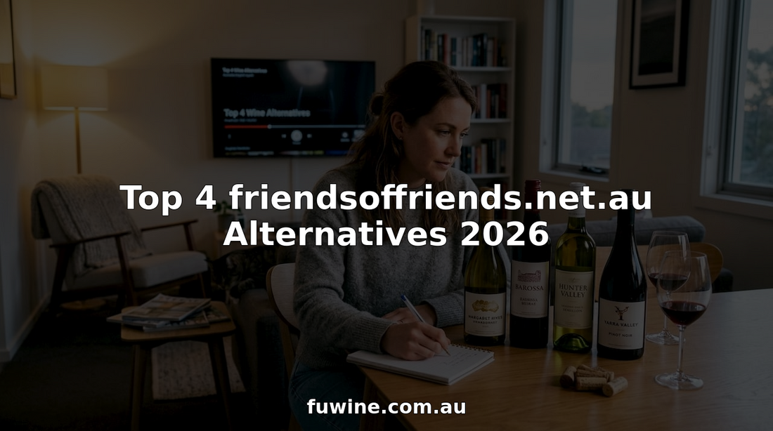 Woman comparing Australian wine bottles at table