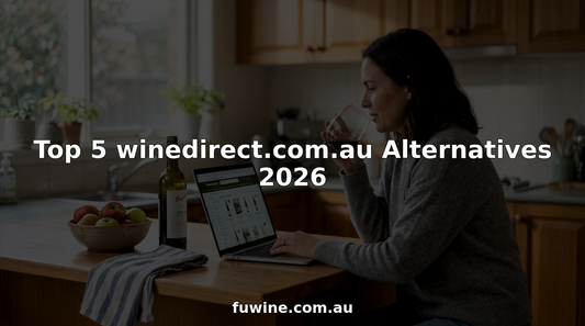 Woman shopping for wine online in kitchen