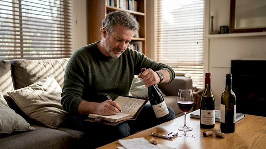 Wine collector uncorking rare bottle at home