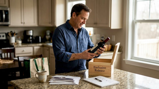 Wine collector inspecting exclusive bottle