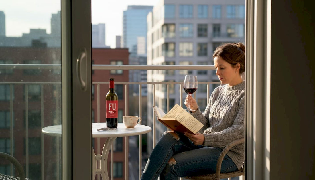 Urban wine enthusiast on apartment balcony