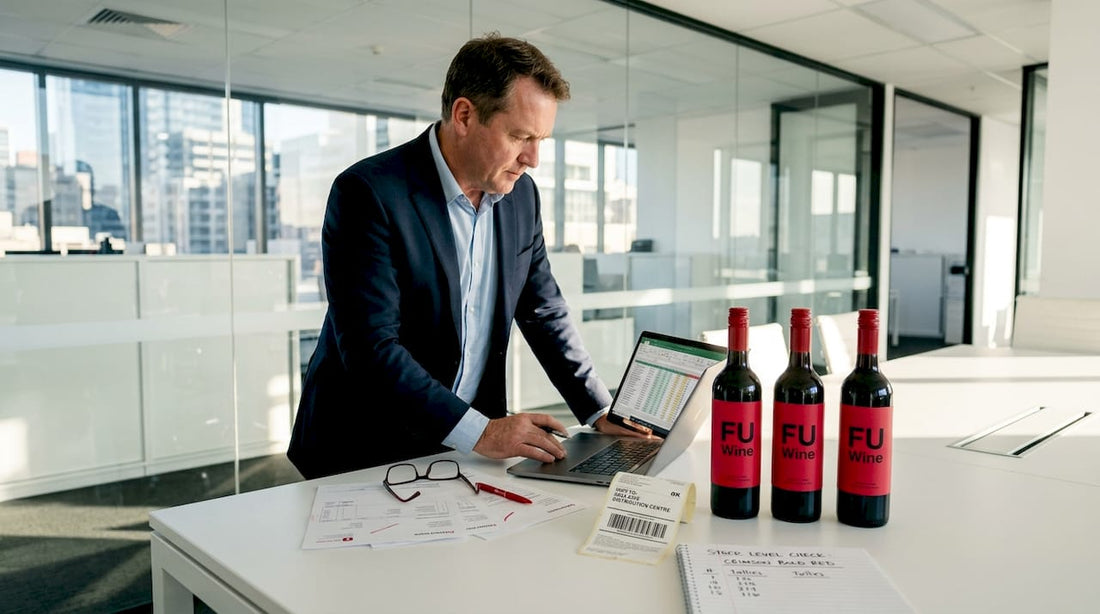 Wine logistics manager in office reviewing shipping