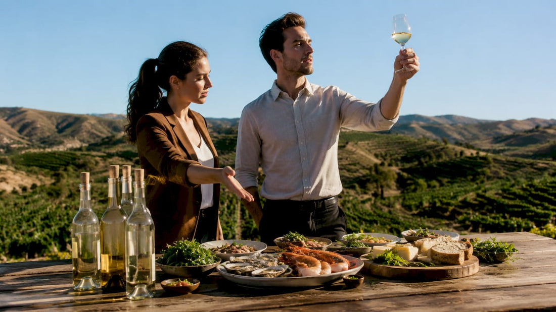 Two sommeliers pairing white wine with food