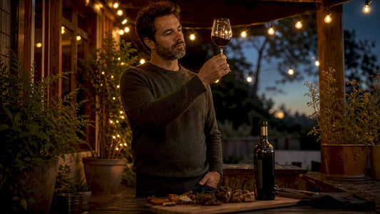 Man tasting bold red wine in wine bar