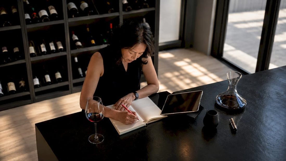 Woman reviewing direct wine buying options at home