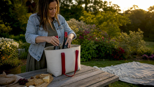 Woman packing direct-to-consumer wine shipment