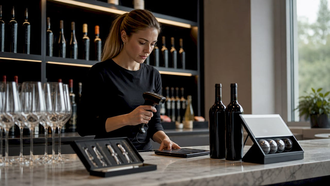 Wine retailer managing urgency at checkout counter