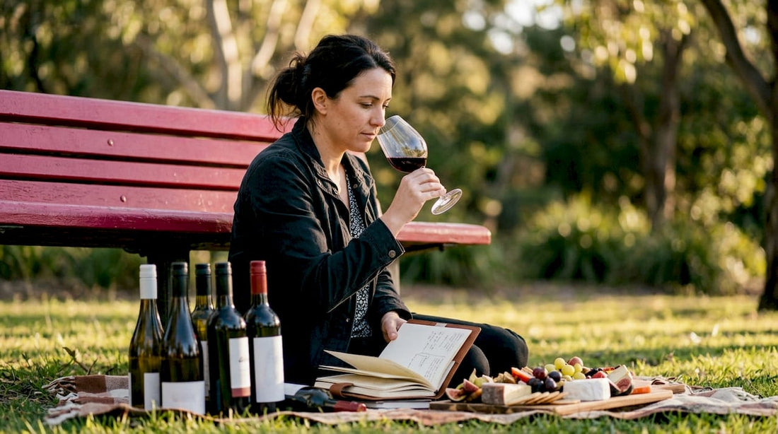 Woman thoughtfully smelling red wine at home