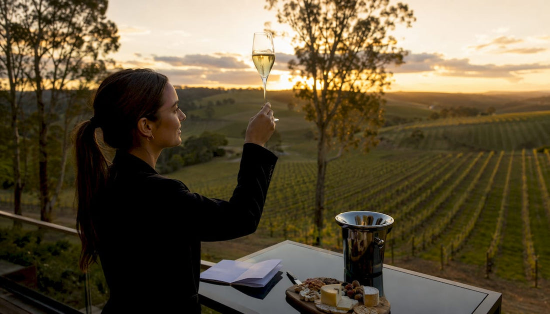 Sommelier tasting wine in Tasmanian vineyard