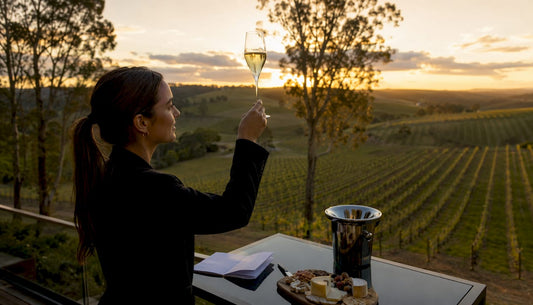 Sommelier tasting wine in Tasmanian vineyard