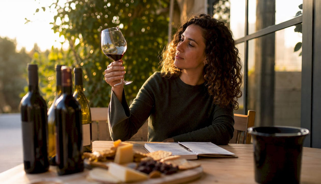 Woman swirling wine glass at home tasting