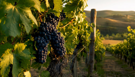Ripe Merlot grape clusters on vine
