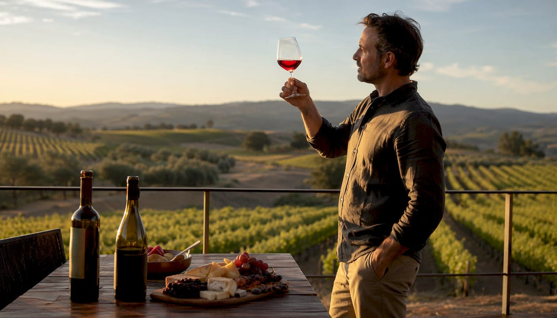 Man tasting Old and New World wines