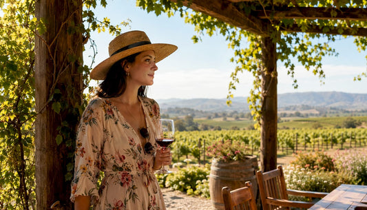 Young woman enjoying wine at vineyard terrace