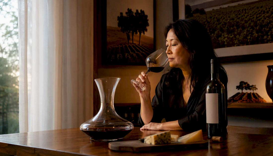 Woman enjoying weekend wine tasting ritual