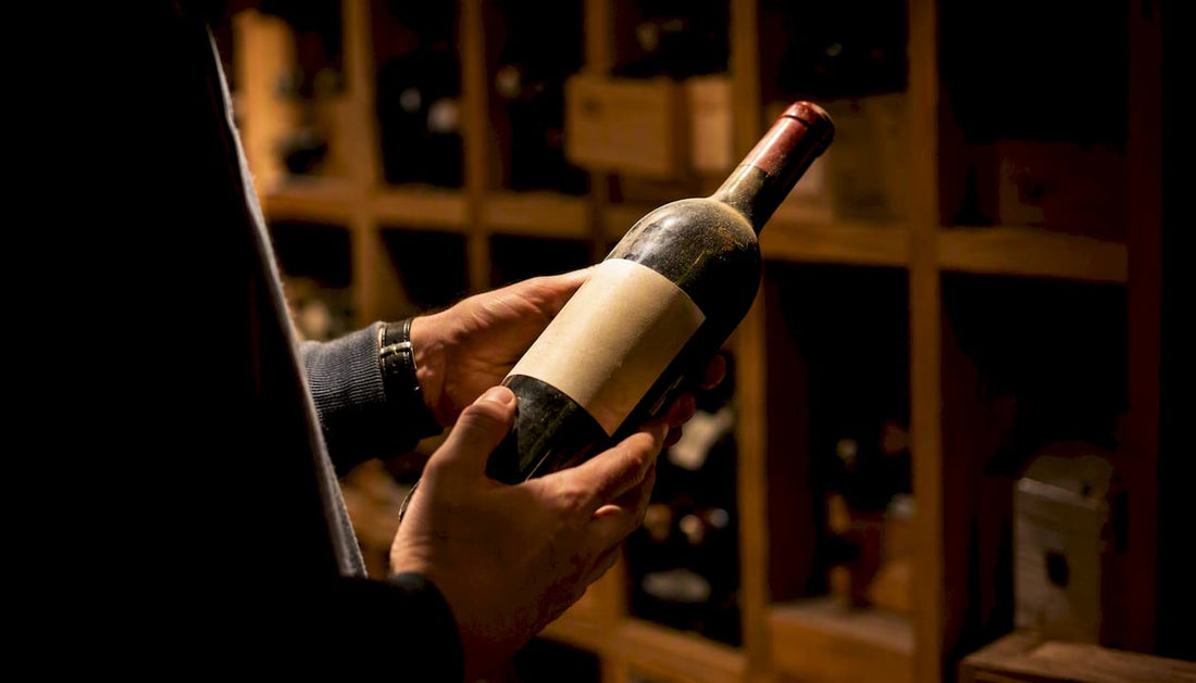 Hands inspecting rare wine bottle