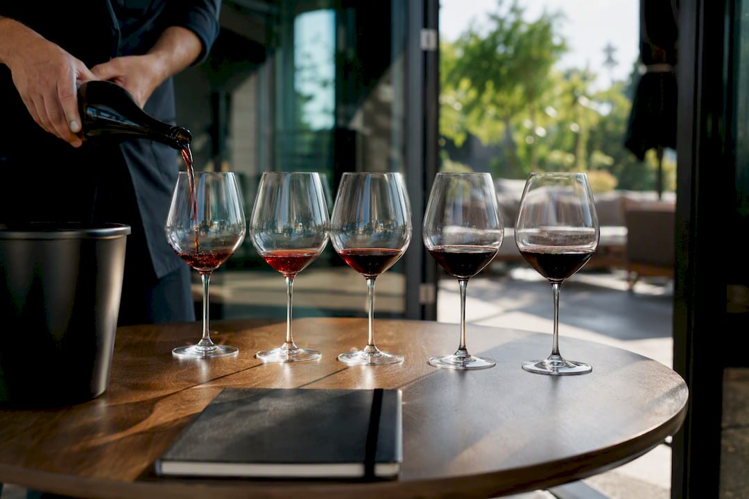 Vertical wine tasting setup with multiple vintages