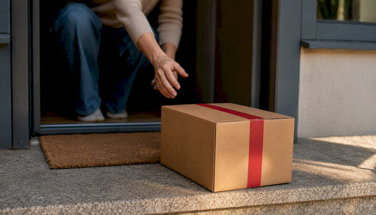 Anonymous wine gift parcel at doorstep