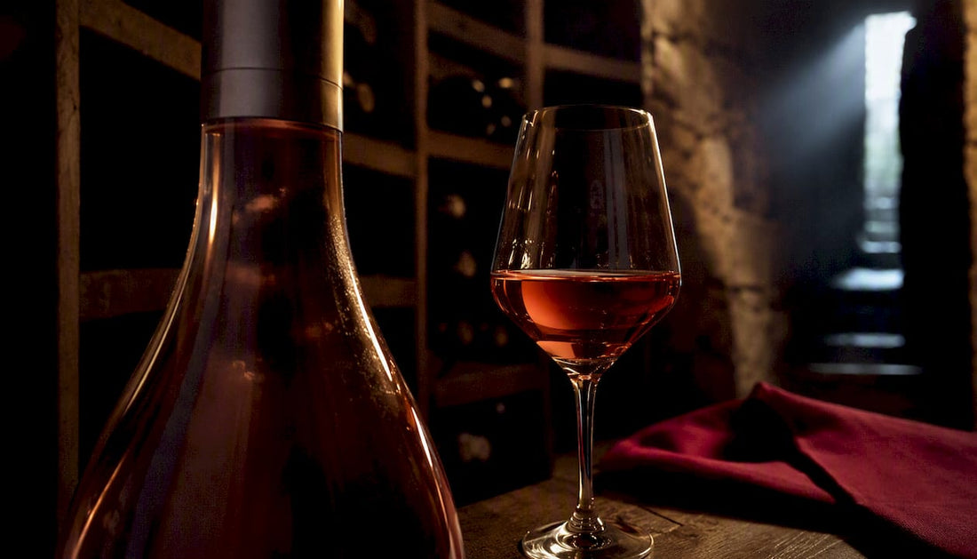 Rosé wine resting in a collector’s cellar