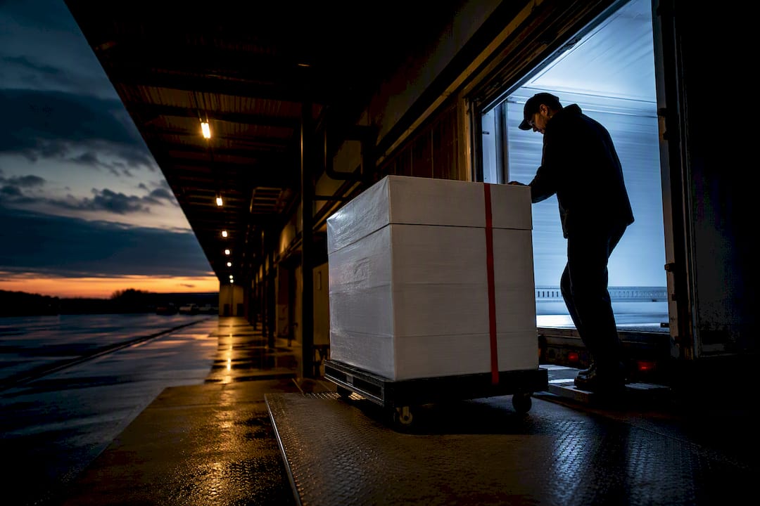 Temperature controlled wine shipment at dock