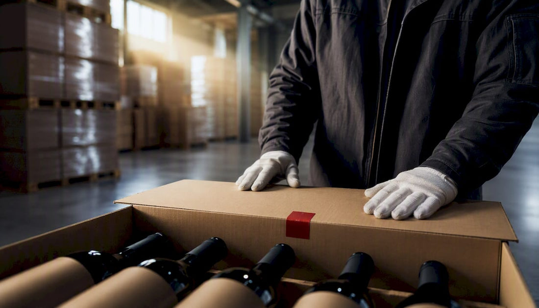 Anonymous wine case awaiting retailer delivery