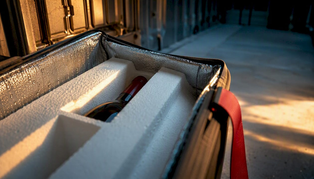 Insulated wine case inside hot delivery vehicle